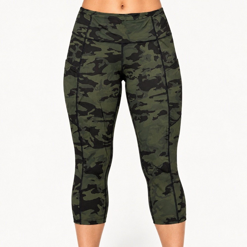 Lululemon Invigorate High Rise Crop 23 Camo Green Leggings Size 8